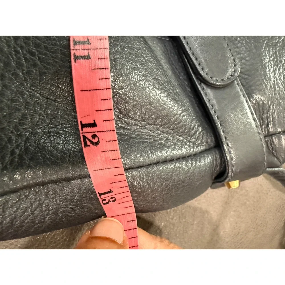 Vintage Navy Blue Pebbled Leather Crossbody Bag Buckle Detail Made‎ in Korea